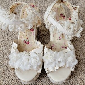 White Lace and Floral Strap Shoes